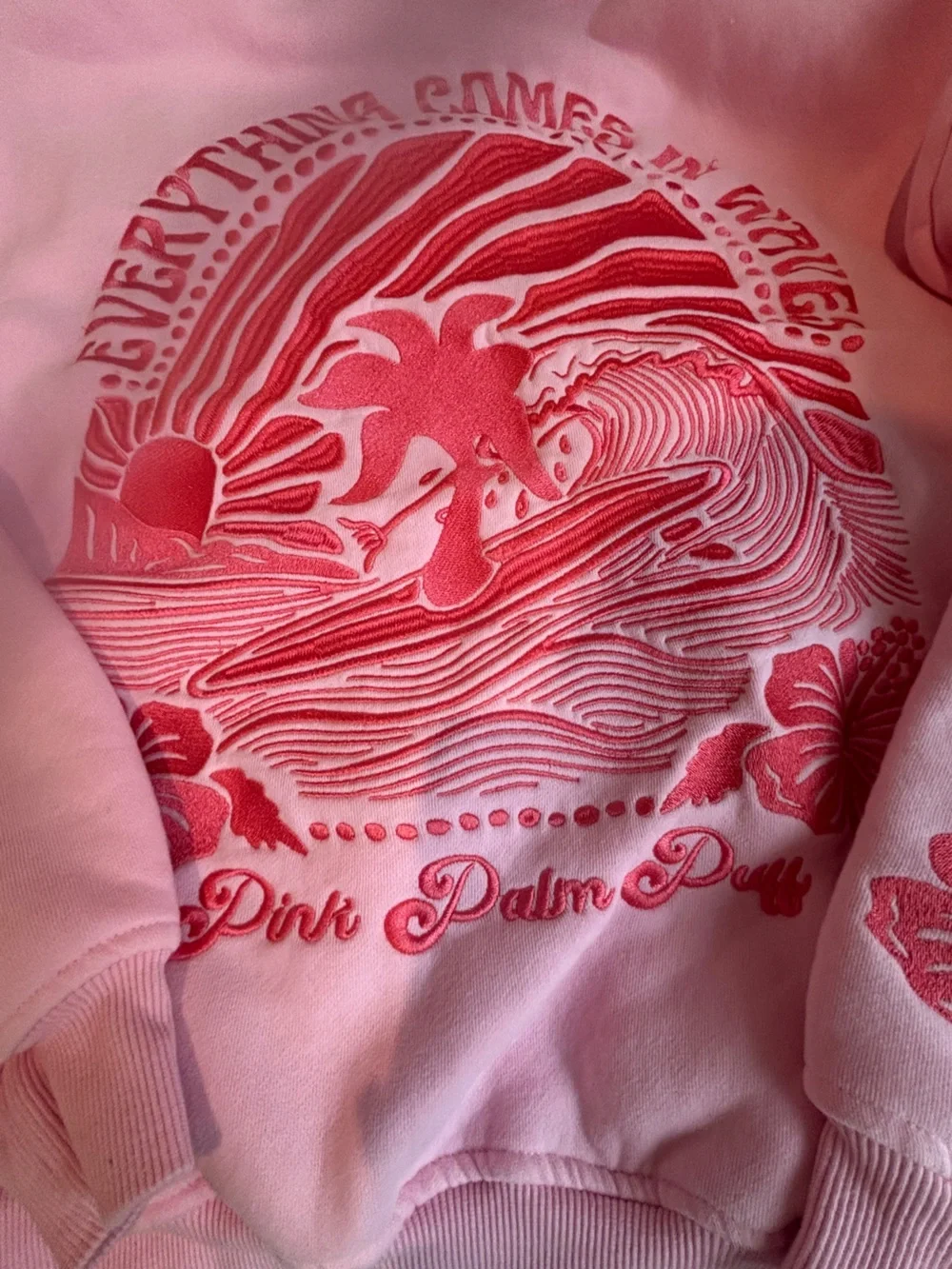 Pink Palm Puff Hoodie with Red Palm Logo - Women's Sweatshirt - Picture 10 of 10